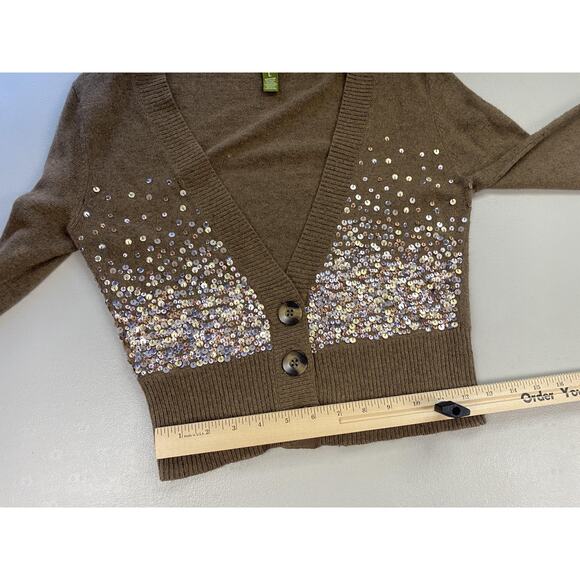 Vtg Y2K Hollister Cardigan Sweater Womens Large Brown Sequin Cropped Rabbit Hair - Picture 7 of 11
